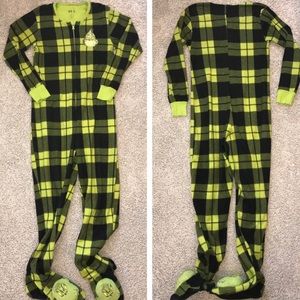 Dr Seuss The Grinch Onesie Plaid Feet Pajamas
